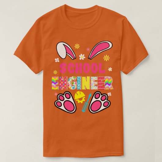 ウサギおもしろいスクールエンジニアイースターデイエッグバニー Tシャツ (デザイン正面)