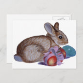 ウサギおよびイースターエッグの絵を描くこと シーズンポストカード (正面/裏面)