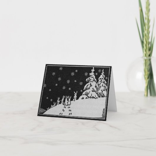 ウサギおよびクリスマスツリーの冬のイラストレーション シーズンカード (正面)