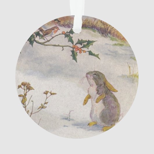 ウサギおよびロビンのヴィンテージのイメージ オーナメント (裏面)