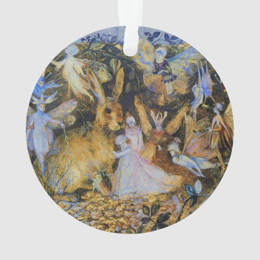 ウサギおよび妖精のヴィンテージのおとぎ話art. オーナメント (裏面)