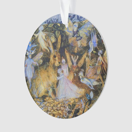 ウサギおよび妖精のヴィンテージのおとぎ話art. オーナメント (正面)