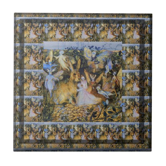 ウサギおよび妖精のヴィンテージのおとぎ話art. タイル (正面)