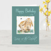 ウサギかノウサギの幸せな誕生日年 カード (黄色い花)