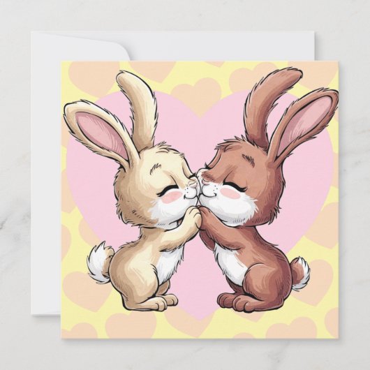 ウサギがハートをキスするバレンタインデーのラブカード シーズンカード (正面)