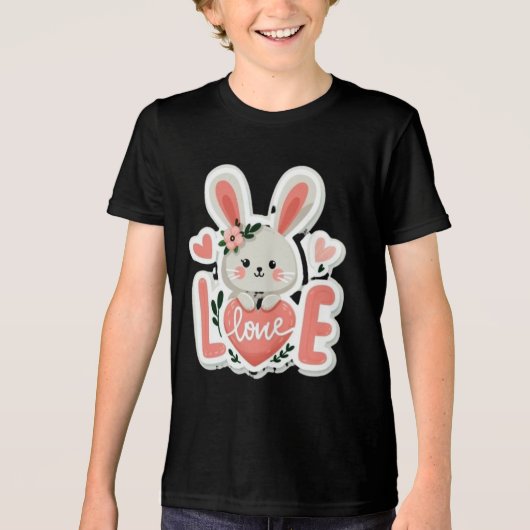 ウサギがハートを持つデザイン トライブレンドTシャツ (正面)