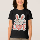 ウサギがハートを持つデザイン トライブレンドTシャツ (正面)