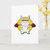 ウサギがバーベルで筋トレ カード (黄色い花)