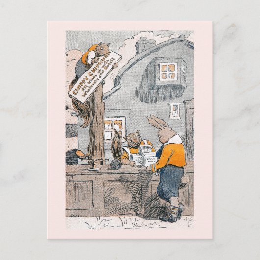 ウサギがリスからナッツを購入する ポストカード (正面)