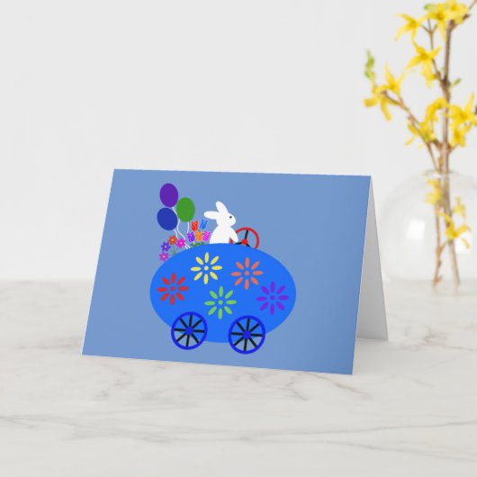 ウサギが乗った卵の車のカード #2 カード (黄色い花)