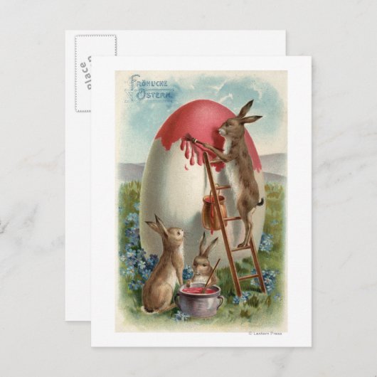 ウサギが卵を描く ポストカード (正面/裏面)