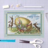 ウサギが大きなイースター金ゴールドの花を運ぶ 薄葉紙 (クラフト)