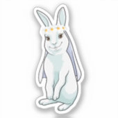 ウサギが花の冠をつけた花嫁に シール (正面)