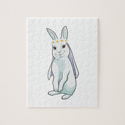 ウサギが花の冠をつけた花嫁に ジグソーパズル (縦)
