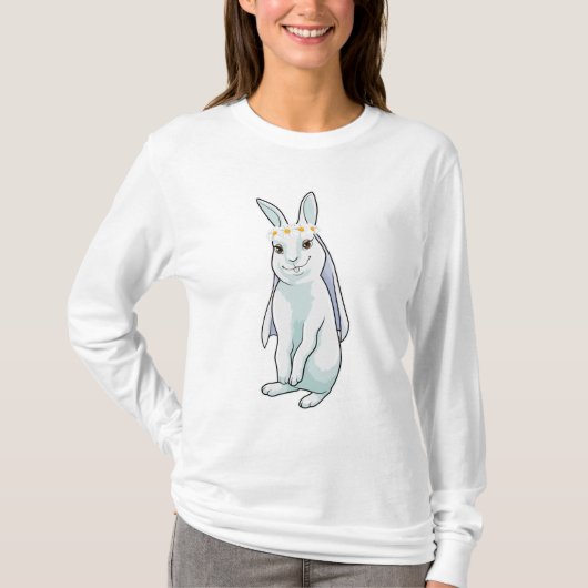ウサギが花の冠をつけた花嫁に Tシャツ (正面)