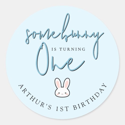 ウサギが1歳の誕生日を迎える お誕生日おめでとう ラウンドシール (正面)