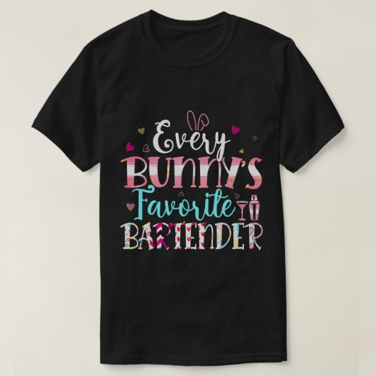 ウサギたちお気に入りのBunnys Bartenderかわいいハート Tシャツ (デザイン正面)