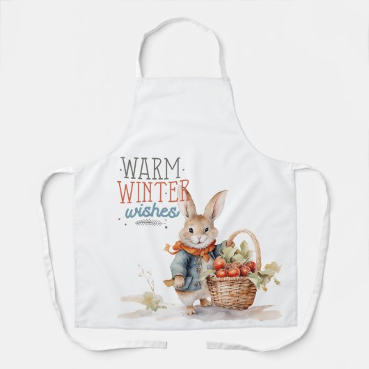 ウサギたちが冬の温かい願い エプロン (正面)