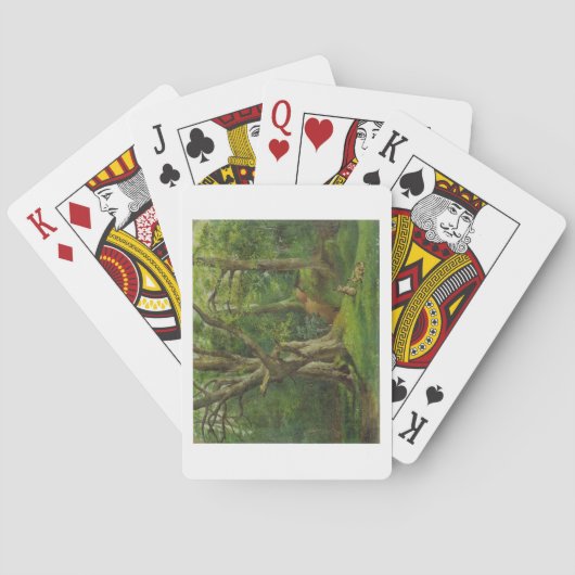 ウサギとの森林場面、1862年(キャンバスの油) トランプ (裏面)