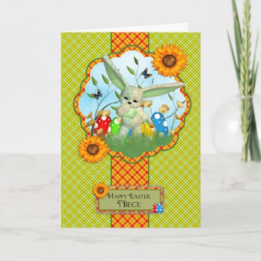 ウサギとイースターエッグの姪のかわいいイースターカード シーズンカード (正面)