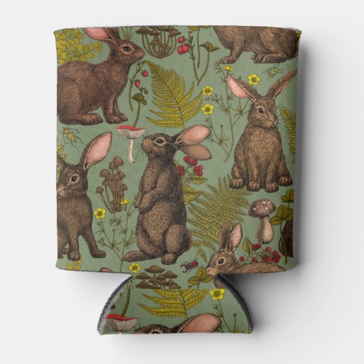 ウサギとウッドランドフローラクーラーボックス 缶クーラー (正面)