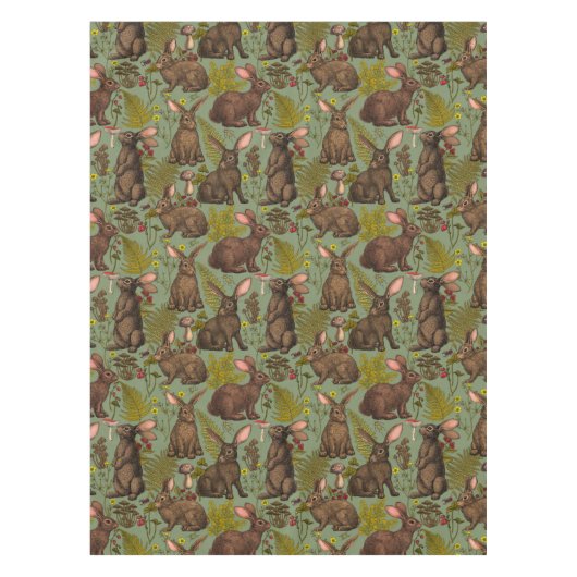 ウサギとウッドランドフローラテーブルクロス テーブルクロス (正面)