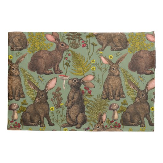 ウサギとウッドランドフローラピローケース 枕カバー (裏面-左)