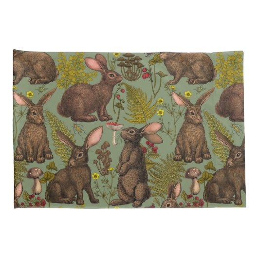 ウサギとウッドランドフローラピローケース 枕カバー (裏面-右)