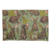 ウサギとウッドランドフローラピローケース 枕カバー (正面左)