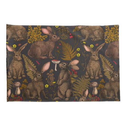 ウサギとウッドランドフローラピローケース 枕カバー (裏面-右)