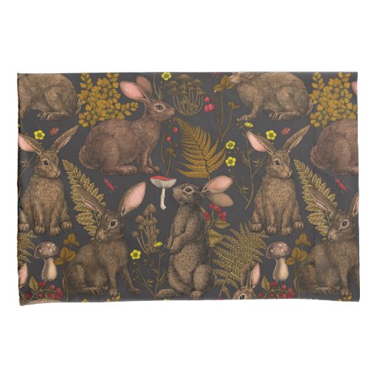 ウサギとウッドランドフローラピローケース 枕カバー (正面右)