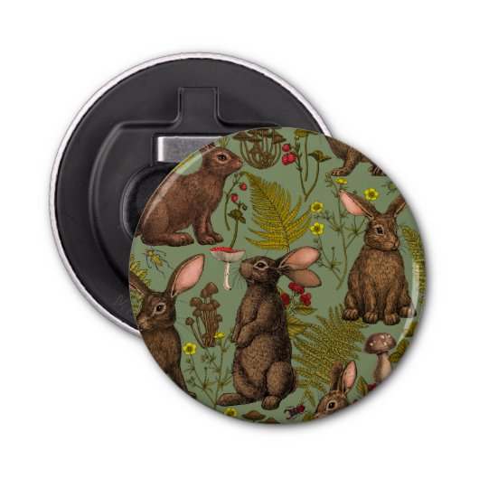 ウサギとウッドランドフローラボトルオープナー 栓抜き (正面)