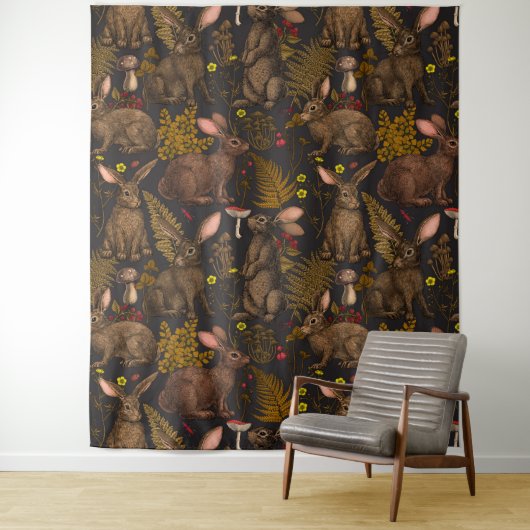 ウサギとウッドランドフローラ3タペストリー タペストリー (インサイチュ)