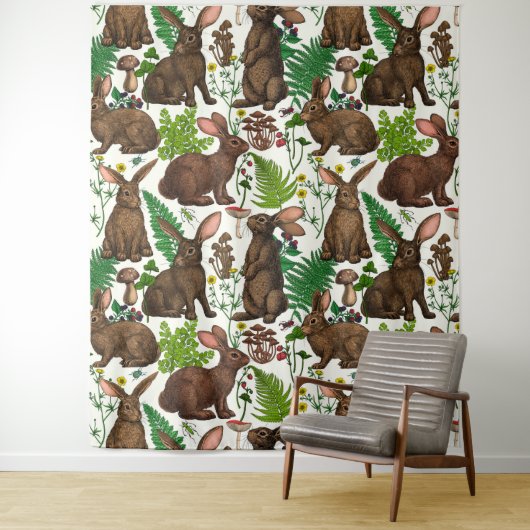 ウサギとウッドランドフローラ4 タペストリー (インサイチュ)