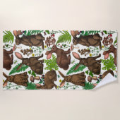 ウサギとウッドランドフローラ4 ビーチタオル (正面)