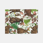 ウサギとウッドランドフローラ4 フリースブランケット (正面(横))