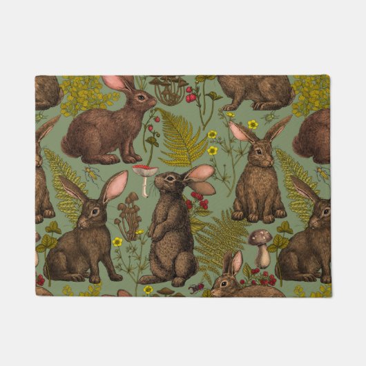 ウサギとウッドランド・フローラ・ドormat ドアマット (正面)