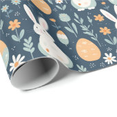 ウサギとエッグガーデンブルーとオレンジ ラッピングペーパー (ロールコーナー)
