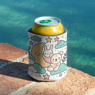 ウサギとクマが月を抱きしめる幻想的なデザイン 缶クーラー