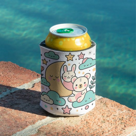 ウサギとクマが月を抱きしめる幻想的なデザイン 缶クーラー (インサイチュ プール)
