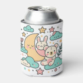 ウサギとクマが月を抱きしめる幻想的なデザイン 缶クーラー (缶正面)