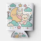 ウサギとクマが月を抱きしめる幻想的なデザイン 缶クーラー (正面)