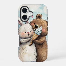 ウサギとクマのアイスクリーム ラブ アニメーション スマホケース iPhone 16ケース