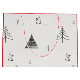 ウサギとクリスマスツリーのギフトバッグ ラージペーパーバッグ