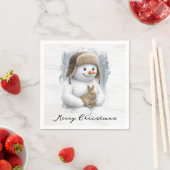 ウサギとクリスマスツリーの雪だるま スタンダードカクテルナプキン (インサイチュ)