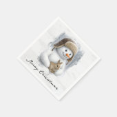 ウサギとクリスマスツリーの雪だるま スタンダードカクテルナプキン (角)