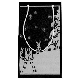 ウサギとクリスマスツリーウィンターホリデーアート スモールペーパーバッグ