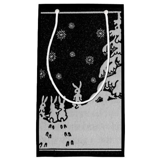 ウサギとクリスマスツリーウィンターホリデーアート スモールペーパーバッグ (正面)