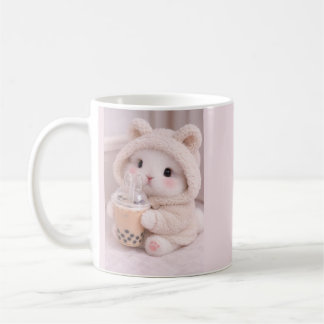 ウサギとタピオカティーの陶器マグカップ |  コーヒーマグカップ