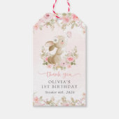 ウサギとチョウチョとピンクの花 初誕生日 ギフトタグ (正面)